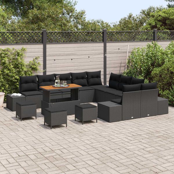 vidaXL Conjunto de Sof&aacute; de Jardim 14 pcs Preto Rattan Sint&eacute;tico
