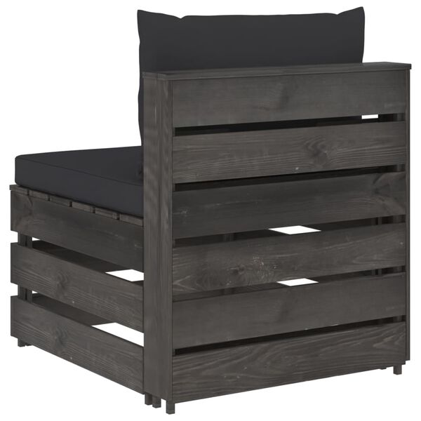 vidaXL Sof&aacute; de centro seccional c/ almofad&otilde;es madeira impreg. cinzento