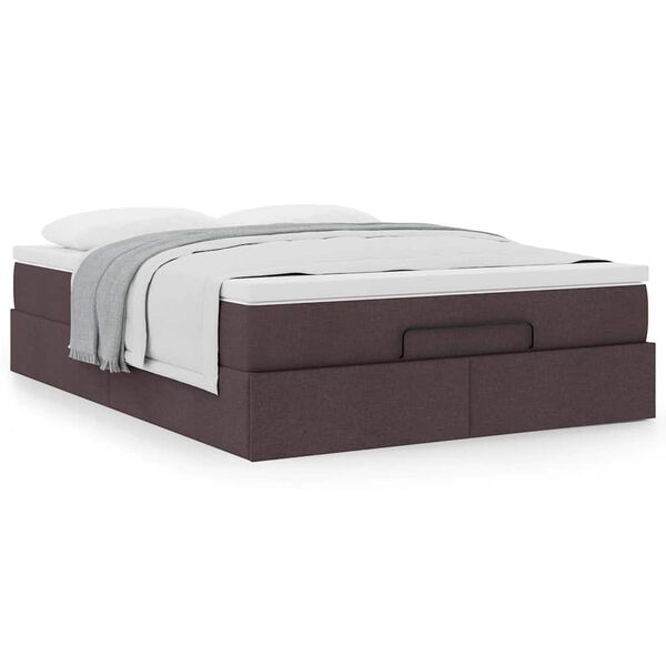 vidaXL Estrutura cama otomana colch&atilde;o 140x190cm tecido castanho escuro