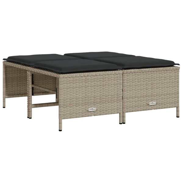 vidaXL 5 pcs conj. sof&aacute;s jardim c/ almofad&otilde;es vime PE cinzento-claro