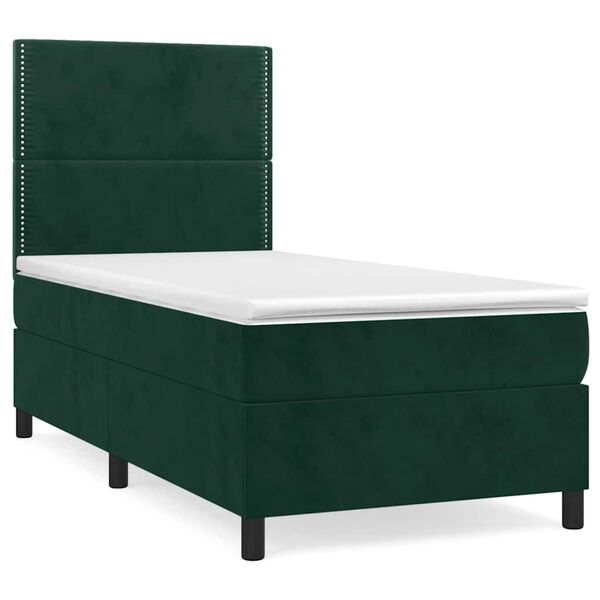 vidaXL Cama com molas/colch&atilde;o 90x190 cm veludo verde-escuro