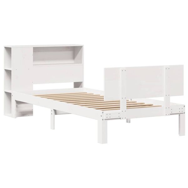 vidaXL Cama com estante sem colch&atilde;o 75x190 cm pinho maci&ccedil;o branco