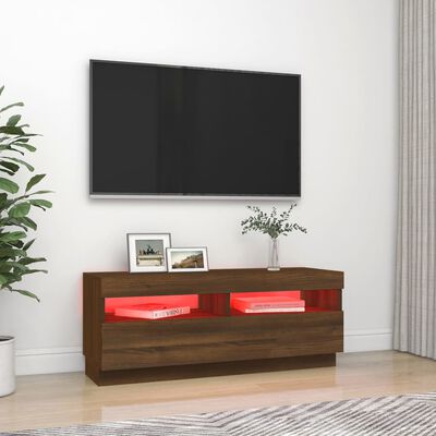 vidaXL Móvel de TV com luzes LED 100x35x40 cm cor carvalho castanho