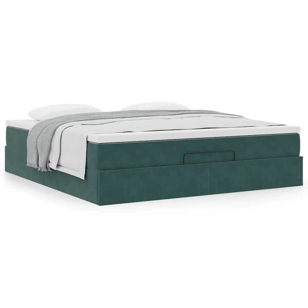 vidaXL Estrutura de cama otomana com colch&atilde;o 160x200 cm verde escuro