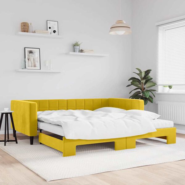 vidaXL Sof&aacute;-cama com gavet&atilde;o e colch&otilde;es 100x200 cm veludo amarelo