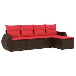 vidaXL Conjunto de sof&aacute; de jardim de 5 pe&ccedil;as com almofadas em rattan sint&eacute;tico marrom