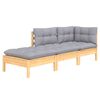 vidaXL 3pcs conjunto lounge de jardim c/ almofadões cinza pinho maciço