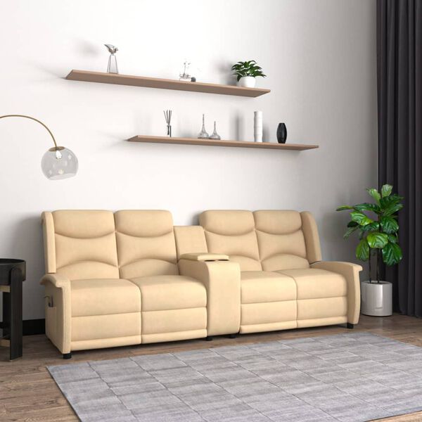 vidaXL Poltrona massagem 4 lug. reclin&aacute;vel c/ suporte copo creme