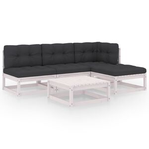 vidaXL 5 pcs conjunto lounge de jardim c/ almofad&otilde;es pinho maci&ccedil;o