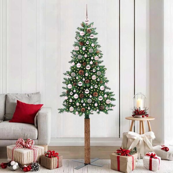 vidaXL Árvore de Natal Slim com 300 LEDs com suporte Verde 210 cm