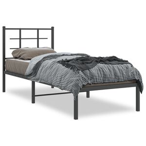 vidaXL Estrutura de cama metal s/ colch&atilde;o c/ cabeceira 75x190 cm preto