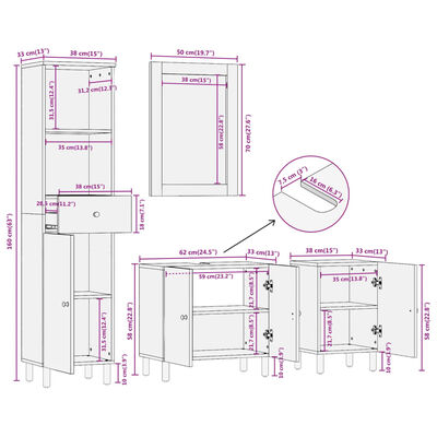 vidaXL 4 pcs conjunto de móveis para casa de banho acácia maciça