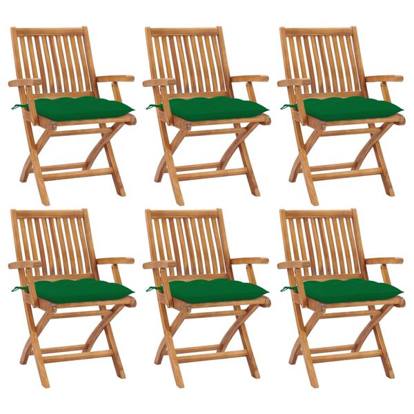 vidaXL Cadeiras de jardim dobr&aacute;veis c/ almofad&otilde;es 6 pcs teca maci&ccedil;a