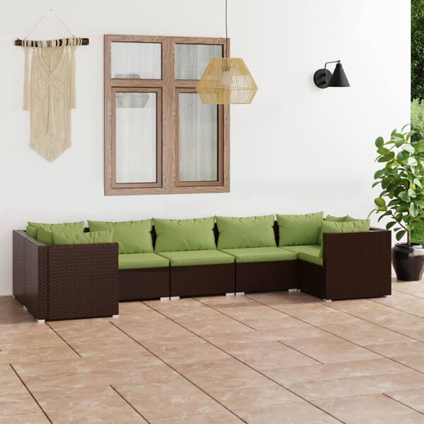 vidaXL 7 pcs conjunto lounge de jardim c/ almofad&otilde;es vime PE castanho