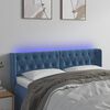 vidaXL Cabeceira cama c/ luzes LED veludo 147x16x78/88 cm azul-escuro