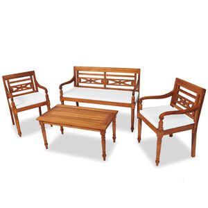 vidaXL 4 pcs conjunto lounge jardim c/ almofad&otilde;es madeira teca maci&ccedil;a