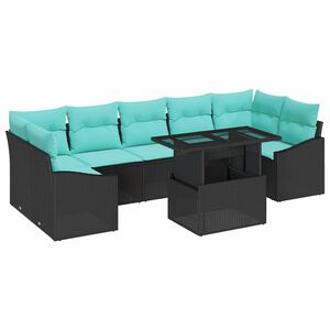 vidaXL Conjunto de Sof&aacute; de Jardim 8 unid. Preto e Azul vime PE