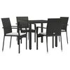 vidaXL 5 pcs conjunto de jantar p/ jardim c/ almofad&otilde;es vime PE preto