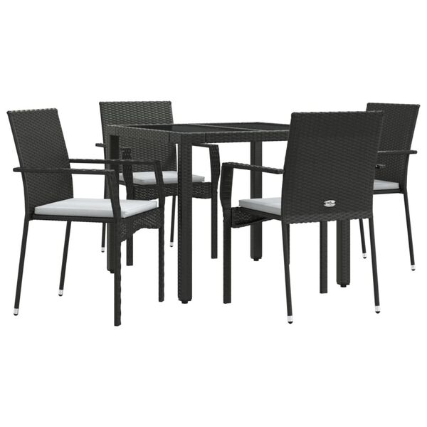 vidaXL 5 pcs conjunto de jantar p/ jardim c/ almofad&otilde;es vime PE preto