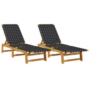 vidaXL Espregui&ccedil;adeiras 2 pcs madeira de ac&aacute;cia maci&ccedil;a/tecido preto