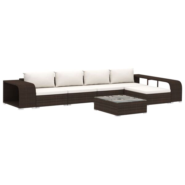 vidaXL 8 pcs conjunto lounge jardim c/ almofad&otilde;es vime PE castanho