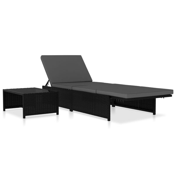 vidaXL Cadeiras jardim reclin&aacute;veis 2 pcs com mesa vime PE preto