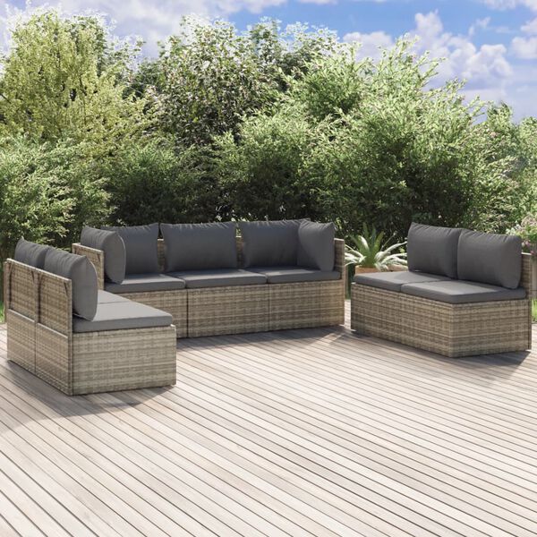 vidaXL 8 pcs conjunto lounge de jardim c/ almofadões vime PE cinzento