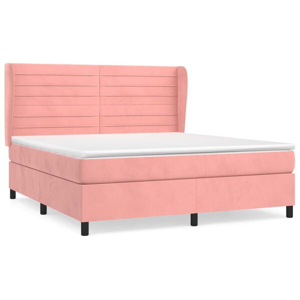 vidaXL Cama com molas/colch&atilde;o 160x200 cm veludo rosa
