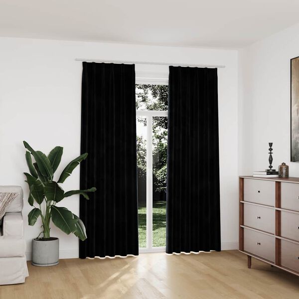 vidaXL Cortinas blackout com ganchos 2 pcs 140x225 cm veludo preto