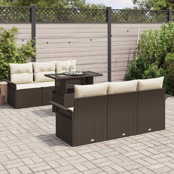 vidaXL Conjunto de Sof&aacute; de Jardim 7 pcs Castanho Rattan Sint&eacute;tico