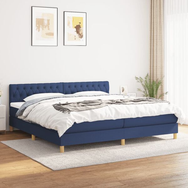 vidaXL Cama com molas/colch&atilde;o 200x200 cm tecido azul