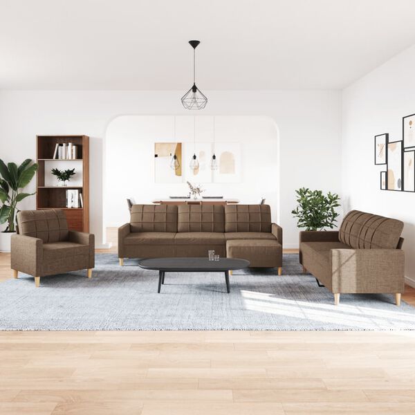 vidaXL 4 pcs conjunto de sof&aacute;s com apoio para p&eacute;s tecido castanho