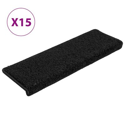 vidaXL Tapete/carpete para degraus 15 pcs 65x21x4 cm preto