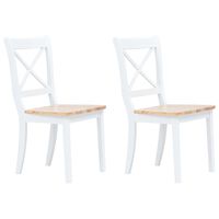 vidaXL Cadeiras de jantar 2pcs seringueira maciça branco/madeira clara