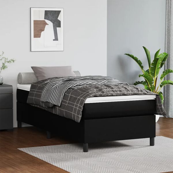 vidaXL Estrutura de cama com molas 100x200 cm couro artificial preto