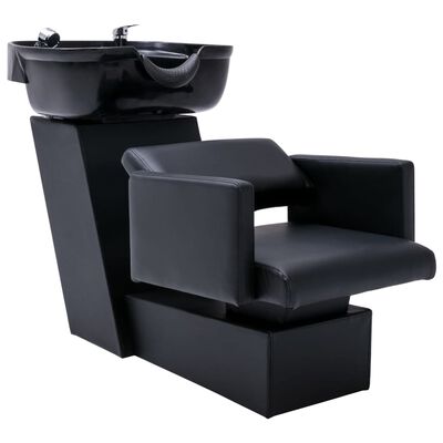 vidaXL Conj. rampa lavagem e cadeiras de cabeleireiro couro artificial