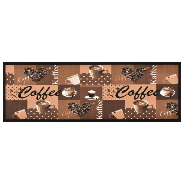 vidaXL Tapete de cozinha lavável com design café 45x150 cm castanho
