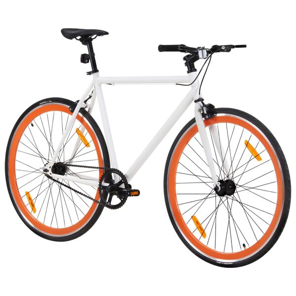 vidaXL Bicicleta de mudan&ccedil;as fixas 700c 59 cm branco e laranja