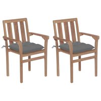 vidaXL Cadeiras de jardim c/ almofadões cinzento 2 pcs teca maciça