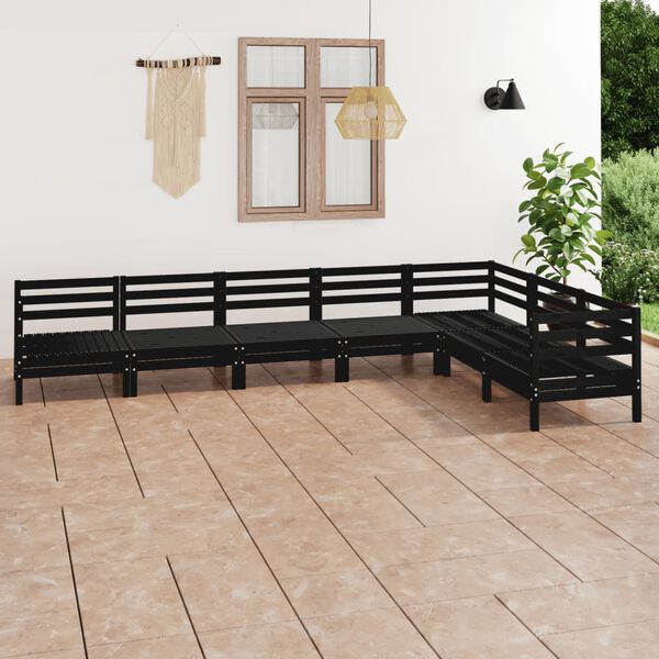 vidaXL 7 pcs conjunto lounge de jardim pinho maci&ccedil;o preto