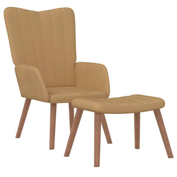 vidaXL Cadeira de descanso com banco veludo castanho