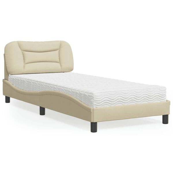 vidaXL Cama com colch&atilde;o Hvar 90x200 cm tecido cor creme