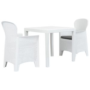 vidaXL Conjunto bistr&ocirc; 3 pcs pl&aacute;stico branco com aspeto de vime