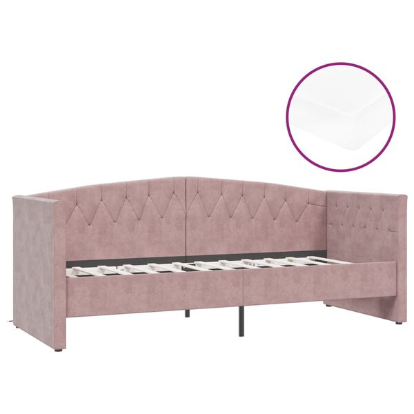 vidaXL Sof&aacute;-cama c/ colch&atilde;o e sa&iacute;da USB 90x200cm veludo rosa