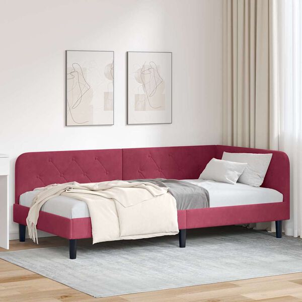 vidaXL Estrutura de Cama de Canto Vinho Vermelho 90 x 190 cm Veludo