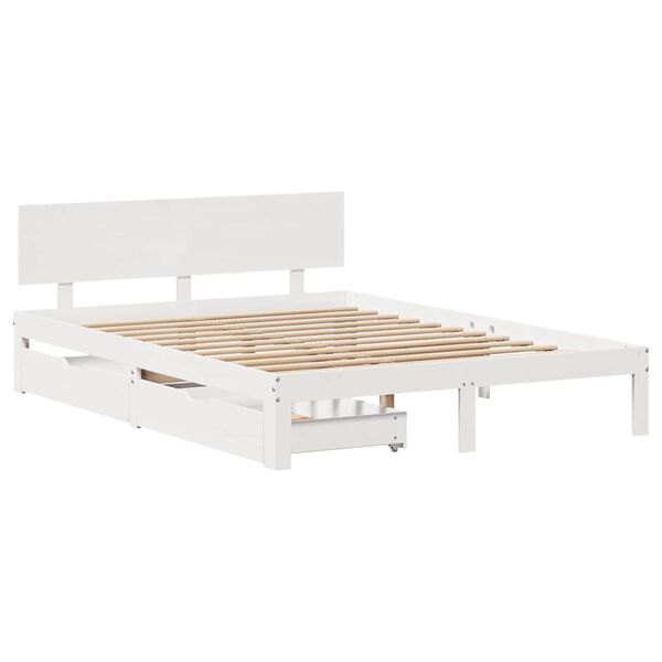 vidaXL Estrutura de cama c/ gavetas 120x200 cm pinho maci&ccedil;o branco