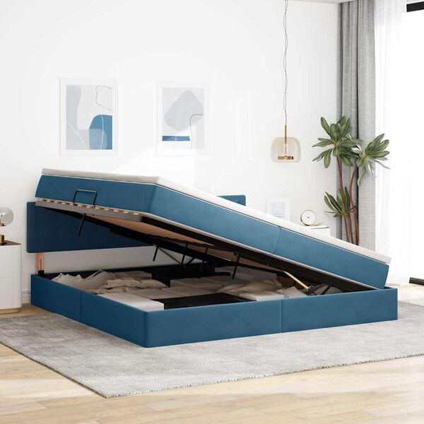 vidaXL Cama com Armazenamento Azul Escuro 200 x 200 cm Veludo