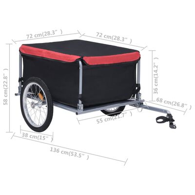 vidaXL Reboque de carga para bicicleta 65 kg preto e vermelho