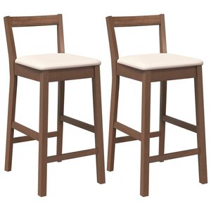 vidaXL Bancos de bar com almofad&otilde;es 2pcs madeira de seringueira maci&ccedil;a