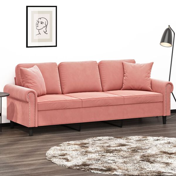 vidaXL Sof&aacute; 3 lugares c/ almofadas/almofad&otilde;es 180 cm veludo rosa